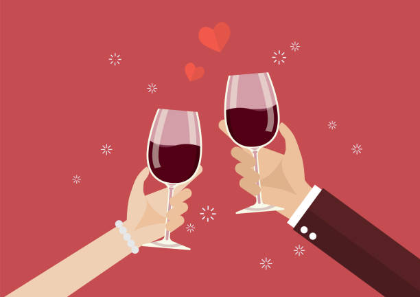 illustrations, cliparts, dessins animés et icônes de homme et femme griller un verres à vin - people party dating women