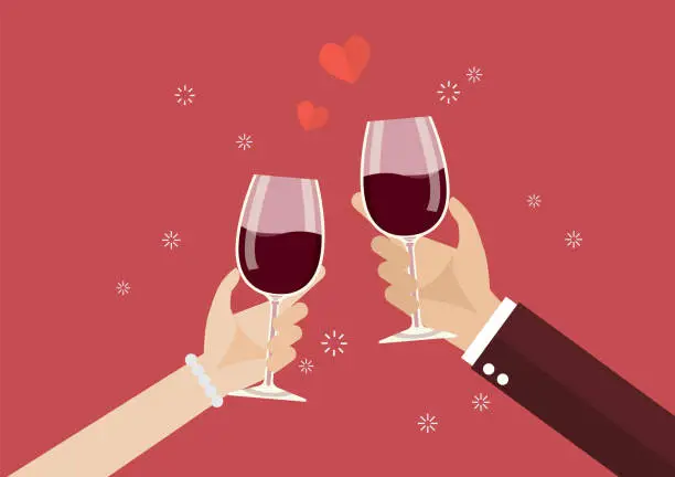 Vector illustration of Man and woman toasting a wine glasses