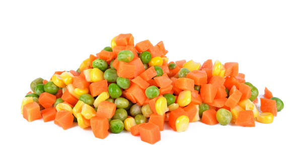 istock Mix of vegetable containing carrots, peas, and corn on white background 905387116