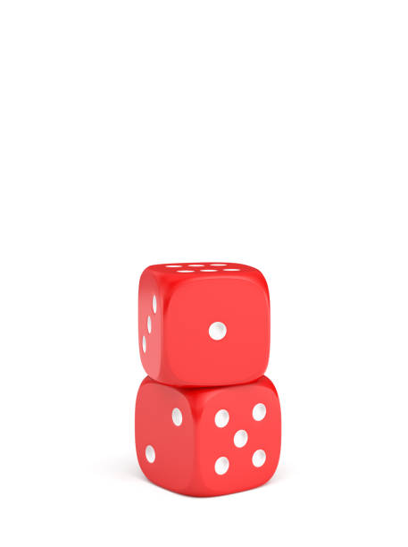 3d рендеринг двух красных костей с белыми пипсами, стоящими вертикально на белом фоне - dice rolling throwing businessman стоковые фото и изображения
