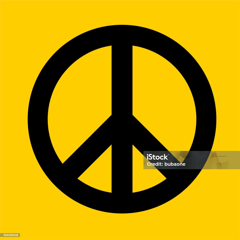 Peace Sign. Peace Sign.. The icon is black and is placed on yellow background. The composition is simple and elegant. The vector icon is the most prominent part if this illustration. The yellow and black contrast is a good representation for alert, warning and notice signs. The colors are flat and the image is 100% royalty free vector. 1960-1969 stock vector