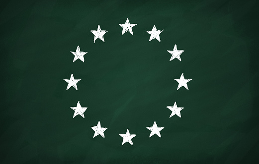 On the blackboard draw stars of the European Union flag