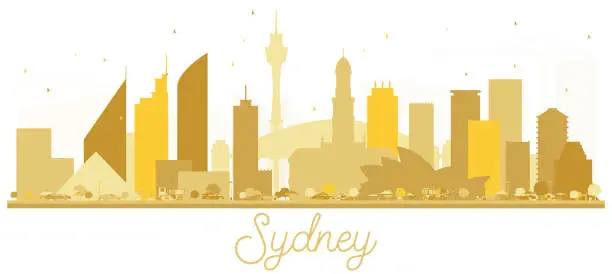 Vector illustration of Sydney Australia City skyline golden silhouette.