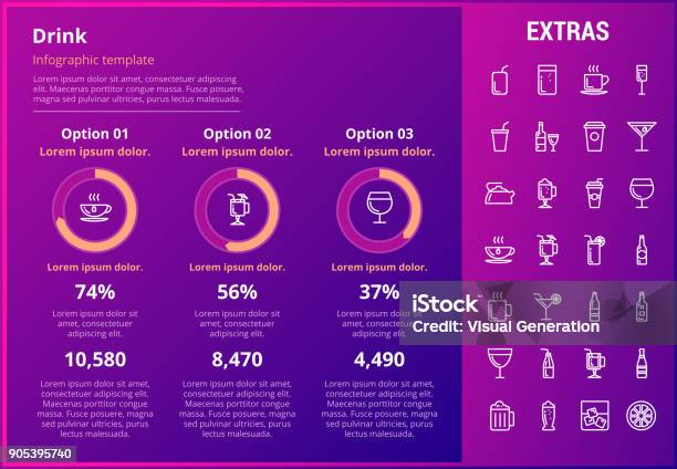 Drink Infographic Template Elements And Icons Stock Illustration - Download Image Now - Alcohol - Drink, Alcohol Abuse, Analyzing