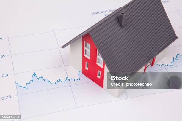 Foto de Casa Em Um Gráfico Financeiro e mais fotos de stock de Hipoteca - Hipoteca, Documento de Financiamento, Formulário de Aplicação
