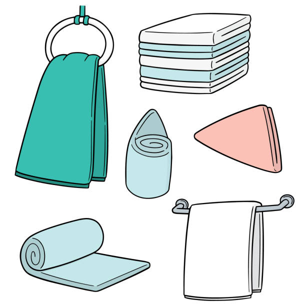 ilustrações, clipart, desenhos animados e ícones de toalha de mão - rag domestic kitchen textile stack