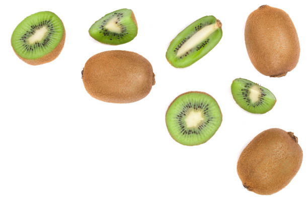istock Kiwi fruit with slices isolated on white background with copy space for your text. Top view. Flat lay pattern 905397302