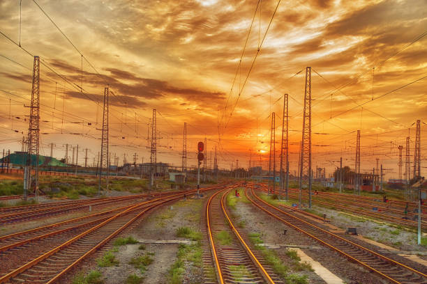 istock Sunset in the train station 905400750