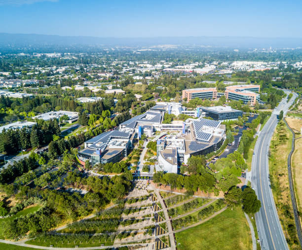 Googleplex - Google Headquarters in California Mountain View, Ca/USA May 7, 2017: Googleplex - Google Headquarters office buildings seen from the above headquarters photos stock pictures, royalty-free photos & images