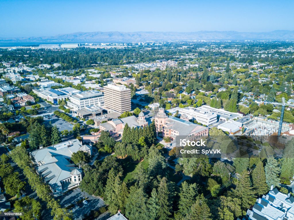 Aerial view of downtown Mountain View in California Drone view of  downtown Mountain View in California Mountain View - California Stock Photo
