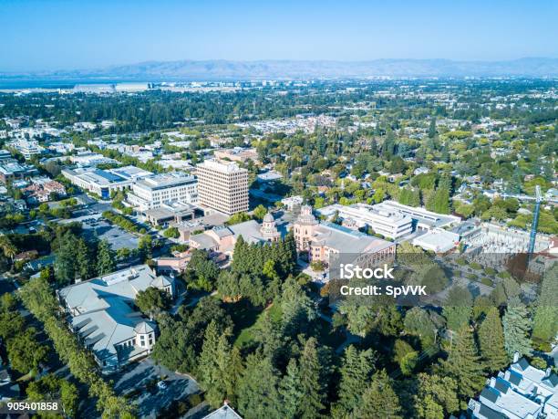 Aerial View Of Downtown Mountain View In California Stock Photo - Download Image Now