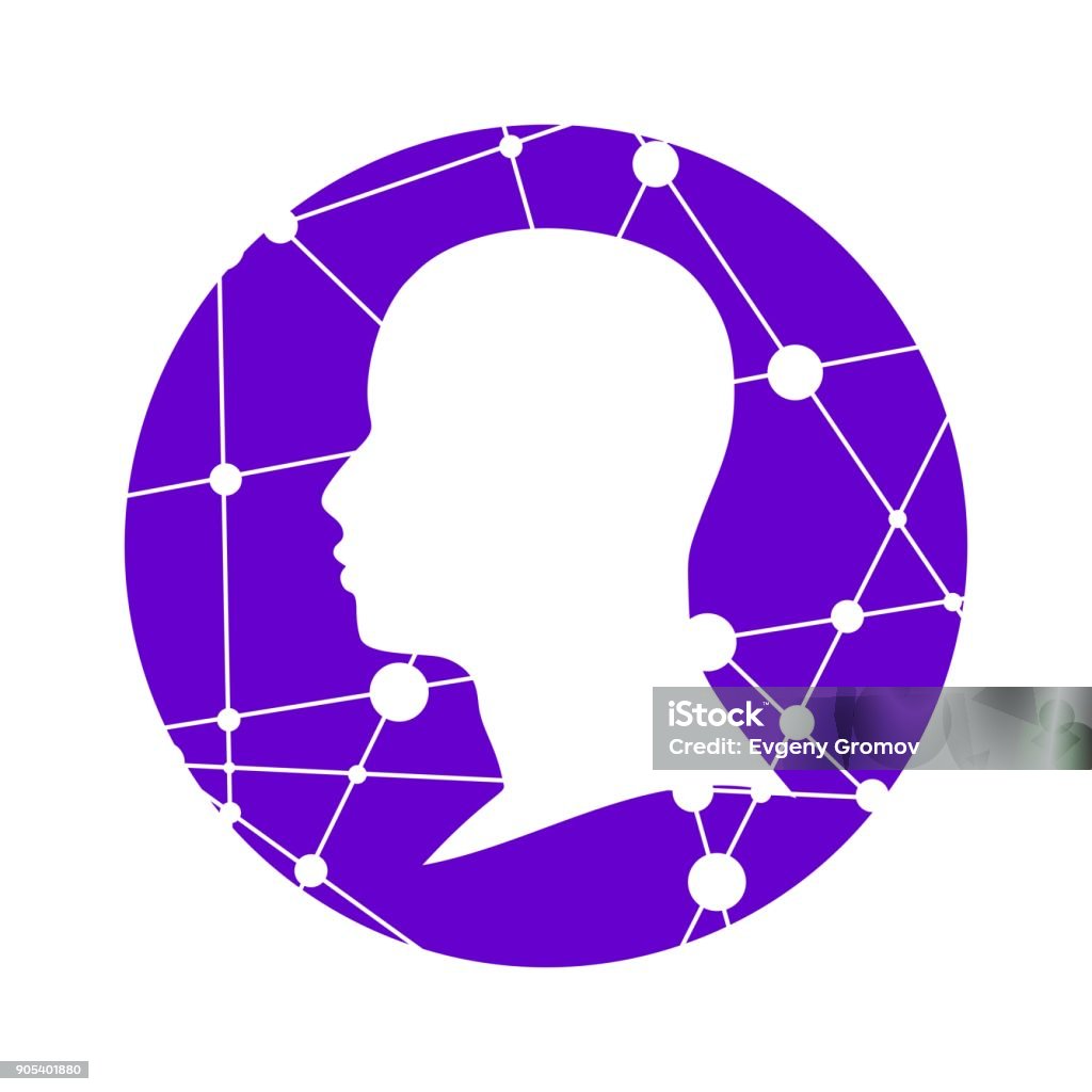 Profile of the head of a man. Profile of the head of a man. Scientific medical design. Molecule and communication pattern. Round icon with texture from connected lines with dots. Anxiety stock vector