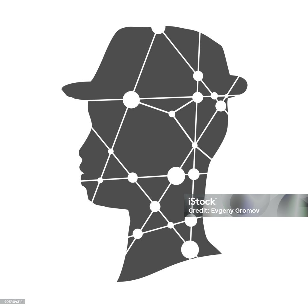Profile of the head of a man. Profile of the head of a man. Scientific medical designs. Molecule And Communication Background. Connected lines with dots. Anxiety stock vector