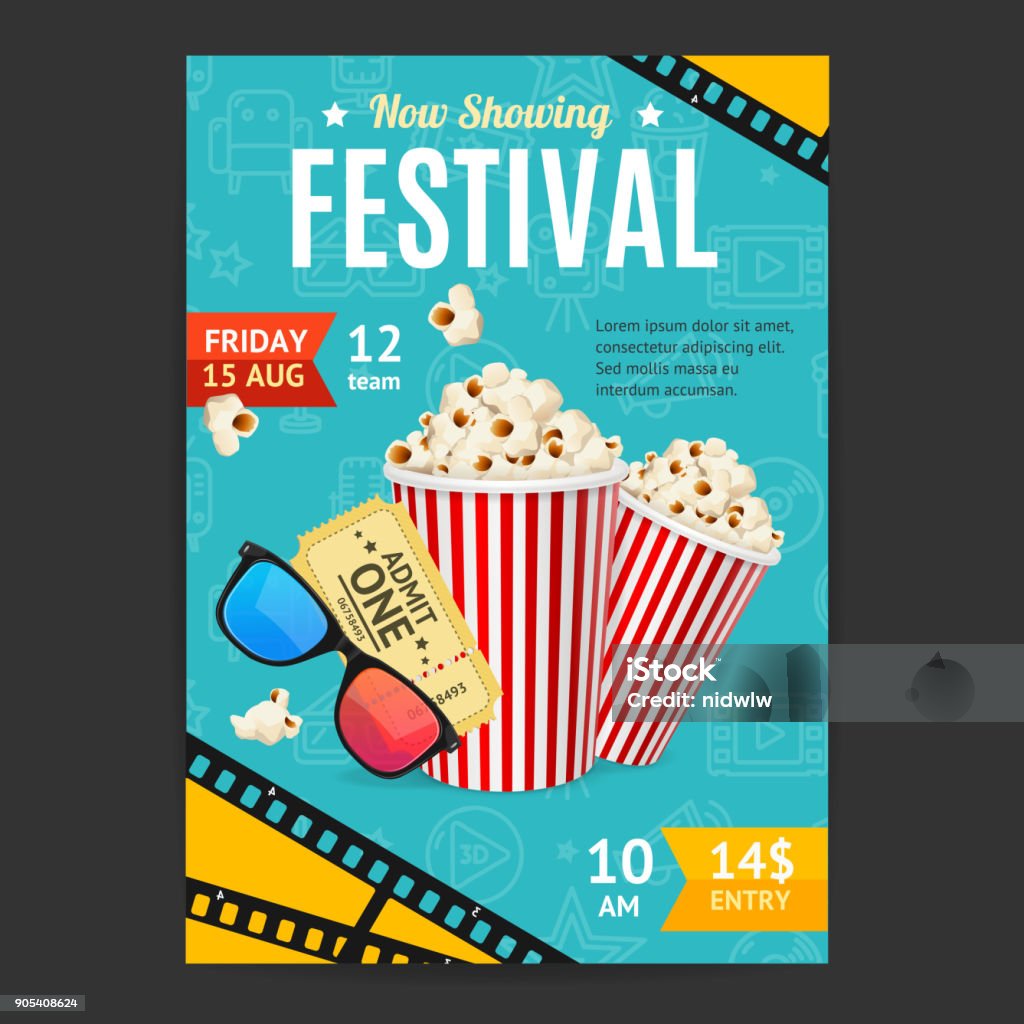 Film Film Festival Cartello banner card. Vector - arte vettoriale royalty-free di Film