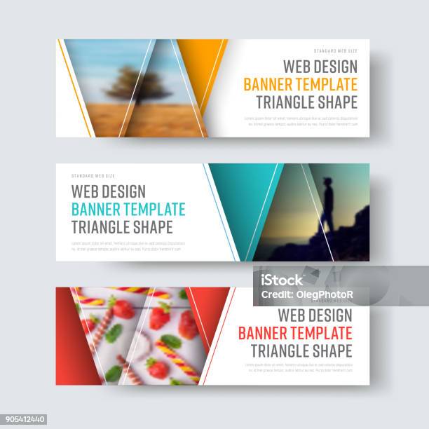Set Of Vector White Banners With Triangular Elements For A Photo Stock Illustration - Download Image Now