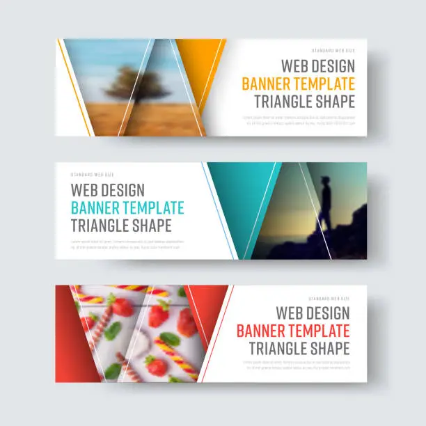 Vector illustration of Set of vector white banners with triangular elements for a photo.