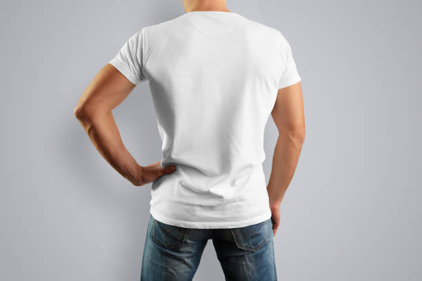 istock Mockup  in a white T-shirt is looking from the back 905413576