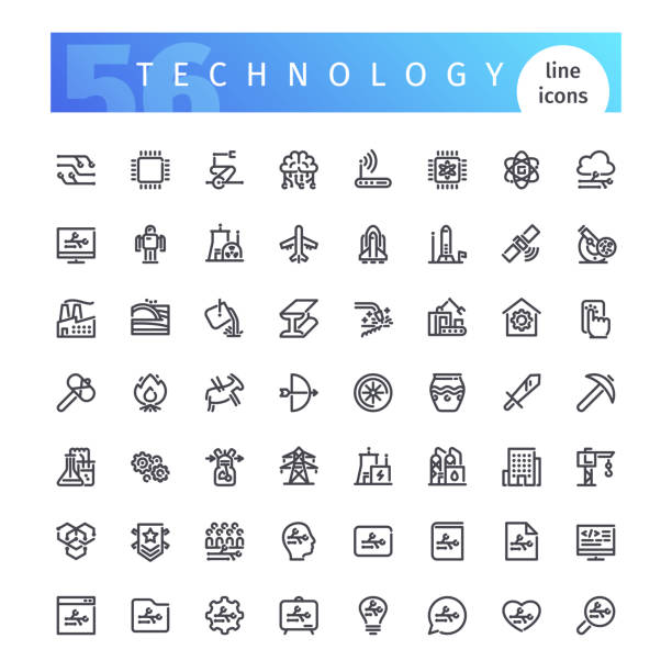 Technology Line Icons Set Set of 56 technology line icons suitable for web, infographics and apps. Isolated on white background. Clipping paths included. airplane mechanic stock illustrations