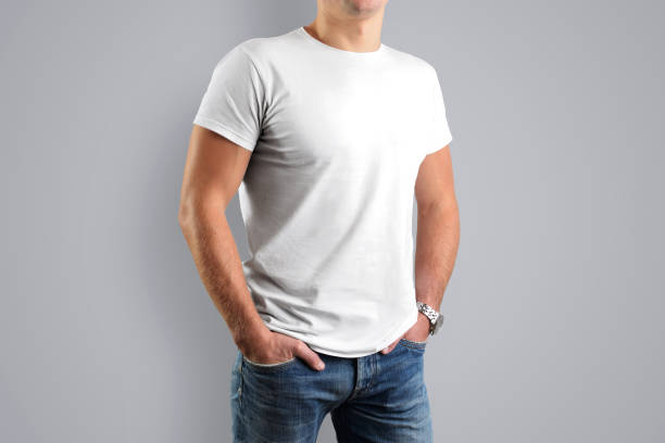 istock Mockup white T-shirts. A young athletic man 905413680