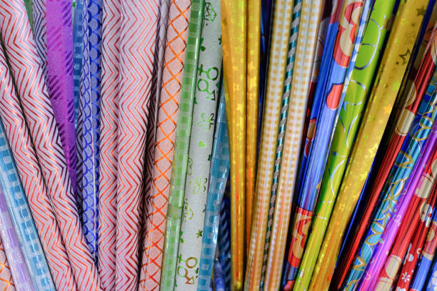 Colorful papers for wrapping gifts.