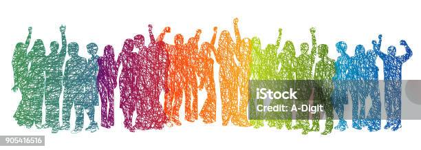 Large Crowd Rainbow Scribble Stock Illustration - Download Image Now - Multiracial Group, People, Community