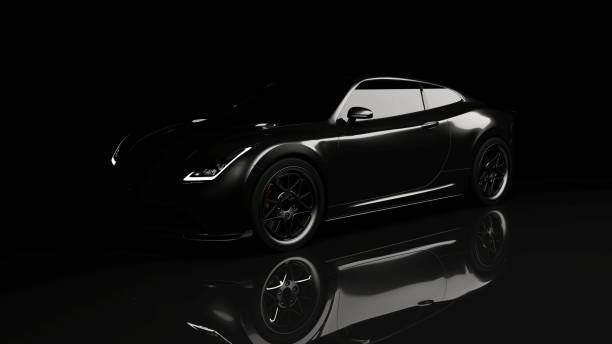 coche deportivo negro sobre negro - neumático and foto de estudio and nadie fotografías e imágenes de stock