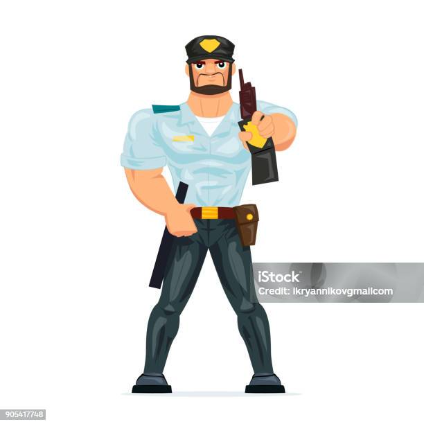 Policeman Shows Badge Of Police Officer Certifying Personality And Profession Stock Illustration - Download Image Now