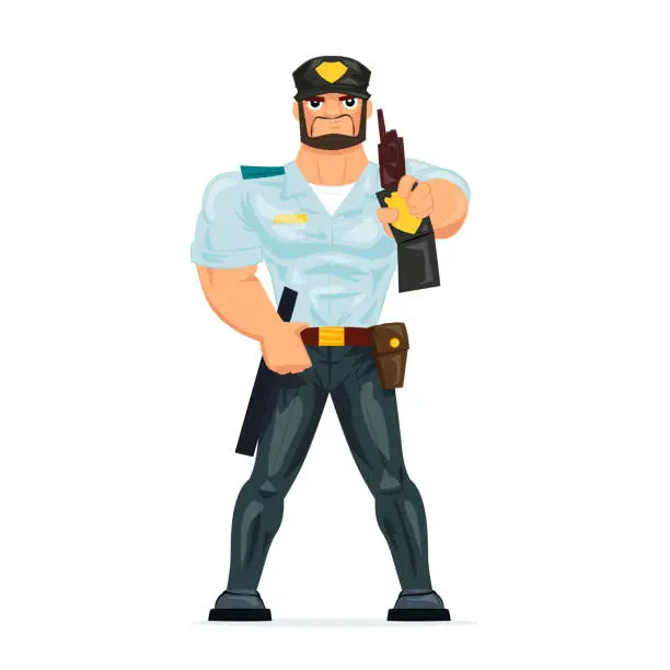 Vector illustration of Policeman, shows badge of police officer, certifying personality and profession