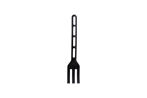 Black plastic kitchen tools, serving stuff, isolated on white background.