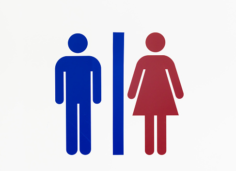 Close-up view of a toilet sign.
