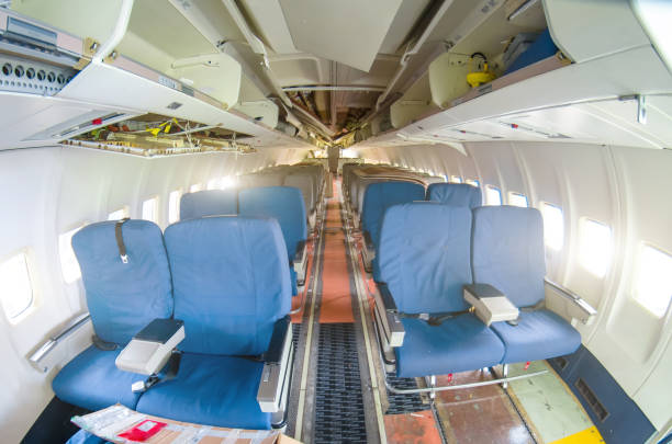 Destroyed passenger cabin aircraft. Torn off passenger seats destroyed interior cabin airplane with seats, for repairs. Destroyed passenger cabin aircraft. Torn off passenger seats destroyed interior cabin airplane with seats, for repairs helicopter seat stock pictures, royalty-free photos & images