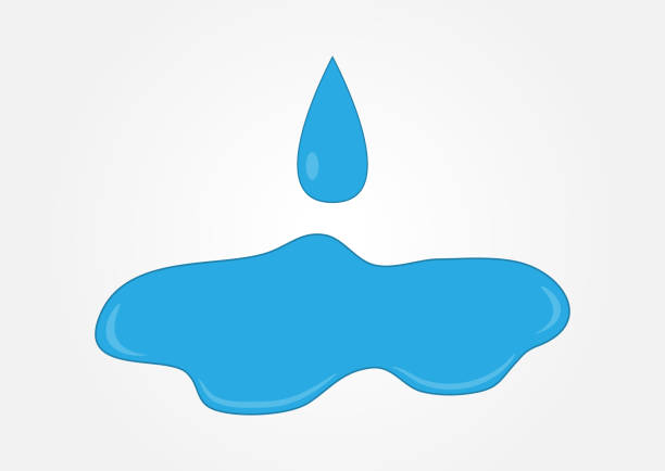 ilustraciones, imágenes clip art, dibujos animados e iconos de stock de charco azul agua con caída de la gota. - puddle condensation water drop