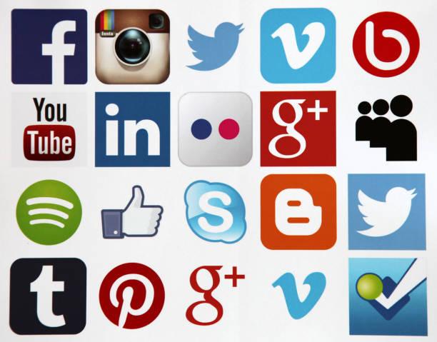 Social media icons internet mobile app application Berlin, Germany - 07 16 2015: Social media icons internet applications Facebook, Twitter, Instagram,  Flickr stock pictures, royalty-free photos & images