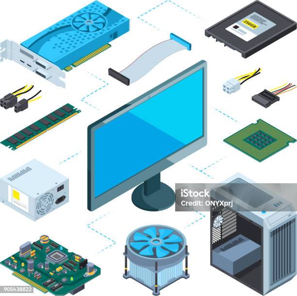 Vector Hardware Computer Systems Isometric Illustrations Of Computer Hardware Vector Pictures Set Stock ...