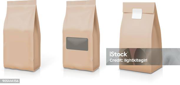 Paper Foil For Food Stand Up Snack Sachet Bag Packaging Set Stock Illustration - Download Image Now