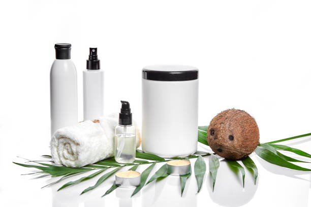 istock Organic cosmetics with coconut on white background 905445272