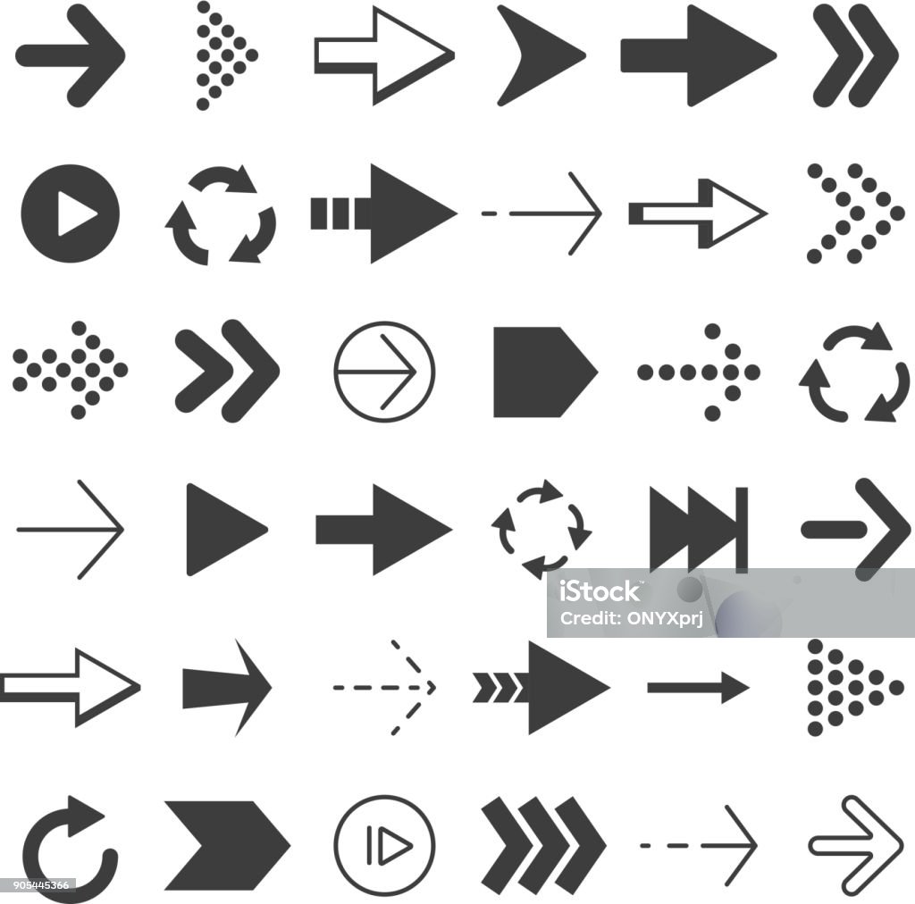 Set frecce nere. Immagini vettoriali isolate - arte vettoriale royalty-free di Segno di freccia