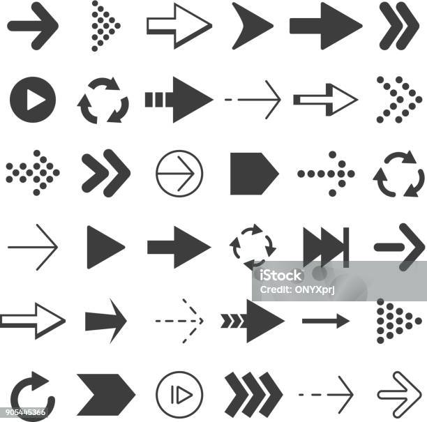 Black Arrows Set Vector Pictures Isolate Stock Illustration - Download Image Now - Arrow Symbol, Icon Symbol, Circle