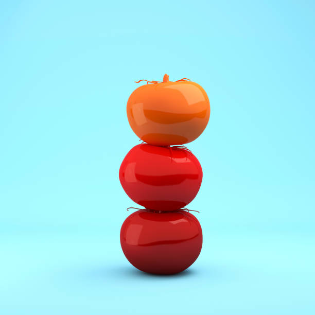 istock Creative Concept : Overlap red tomatoes on blue pastel background.  minimal food concept.Creative to produce work within an advertising marketing communications or artwork design. 905445948
