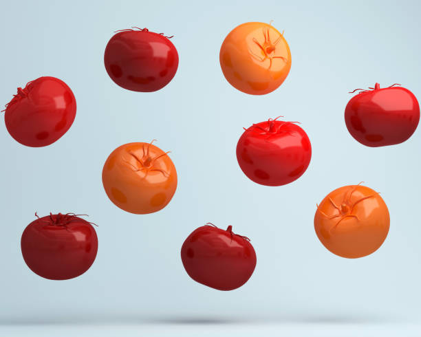 istock Creative Concept : Red tomatoes floating on blues pastel background. used for Illustrations or graphic design and website. minimal concept. 905448054