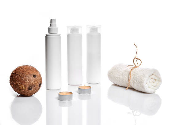 istock Organic cosmetics with coconut on white background 905449022
