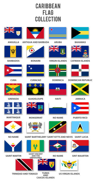 ilustraciones, imágenes clip art, dibujos animados e iconos de stock de colección de bandera caribeña - cultura caribeña