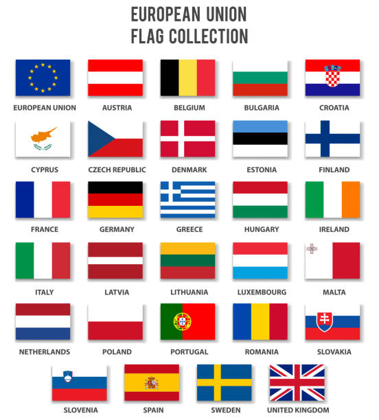 ilustrações, clipart, desenhos animados e ícones de coleção de bandeira da união europeia - completa - czech republic czech flag flag national flag