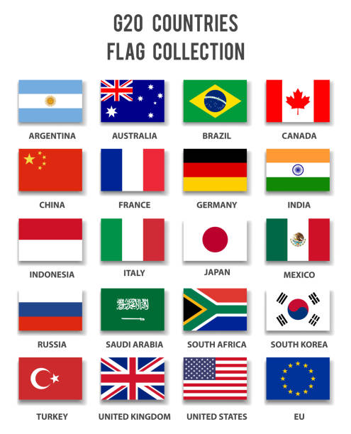 коллекция флагов стран-членов g20 - полная - saudi arabia argentina stock illustrations