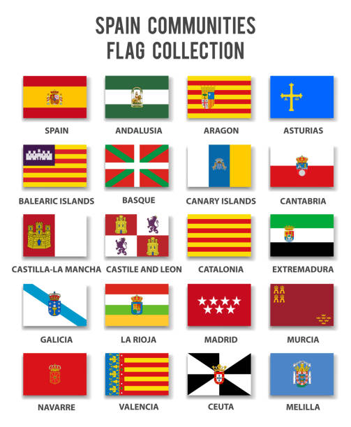 ilustraciones, imágenes clip art, dibujos animados e iconos de stock de españa comunidades bandera colección - completa - murcia
