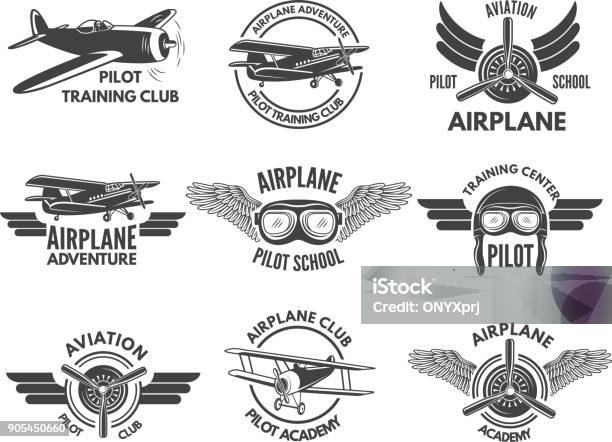 Labels Design Template With Pictures Of Airplanes Stock Illustration - Download Image Now - Airplane, Logo, Air Vehicle