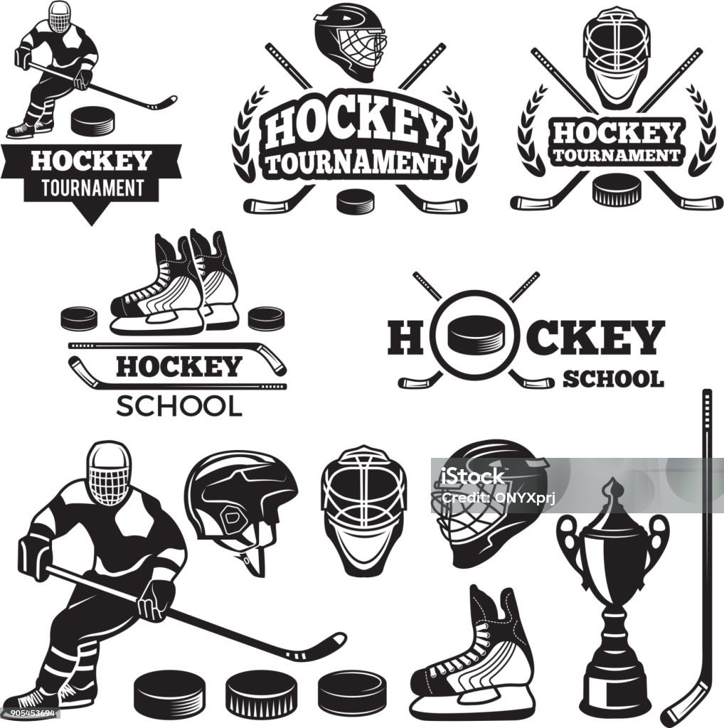 Sport labels for hockey team. Vector badges set Sport labels for hockey team. Vector badges set for bsport, hockey championship and tournament illustration Hockey stock vector