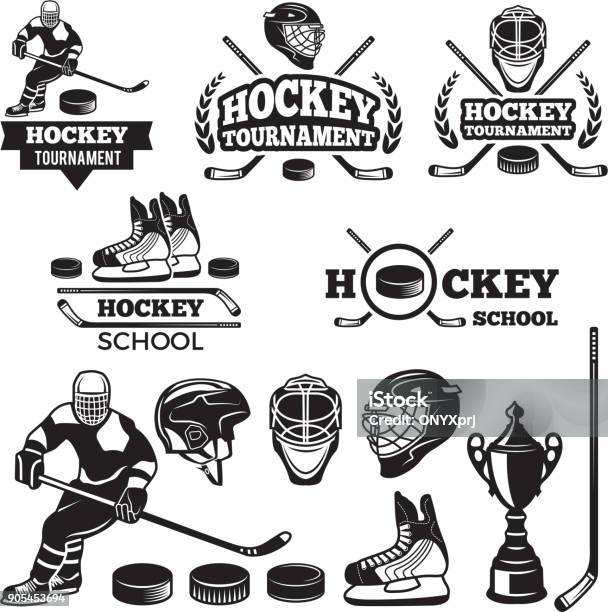 Sport Labels For Hockey Team Vector Badges Set Stock Illustration - Download Image Now - Hockey, Logo, Ice Hockey