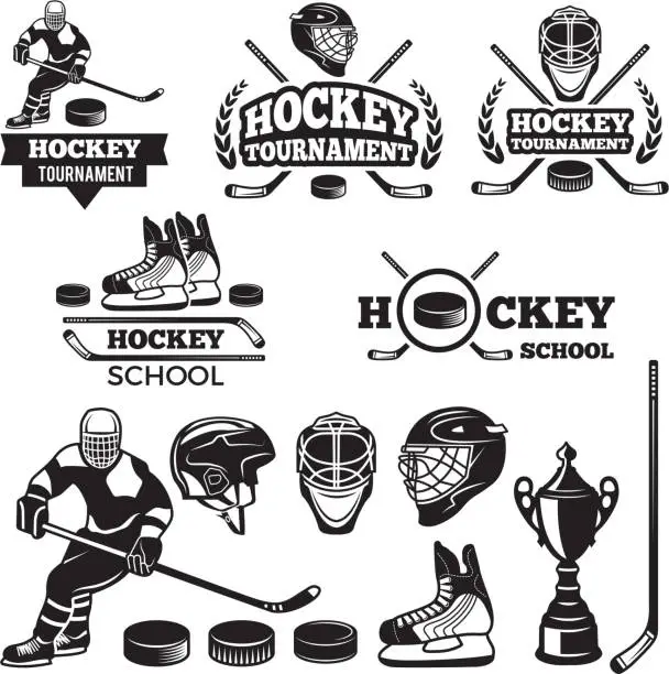 Vector illustration of Sport labels for hockey team. Vector badges set