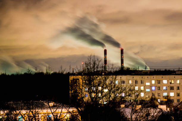 istock Smoking pipes of thermal power 905453744
